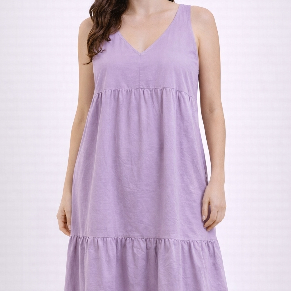 NWT Yana K Bay Dress Lilac Rayon Challis Tiered Midi Dress XS Made in USA